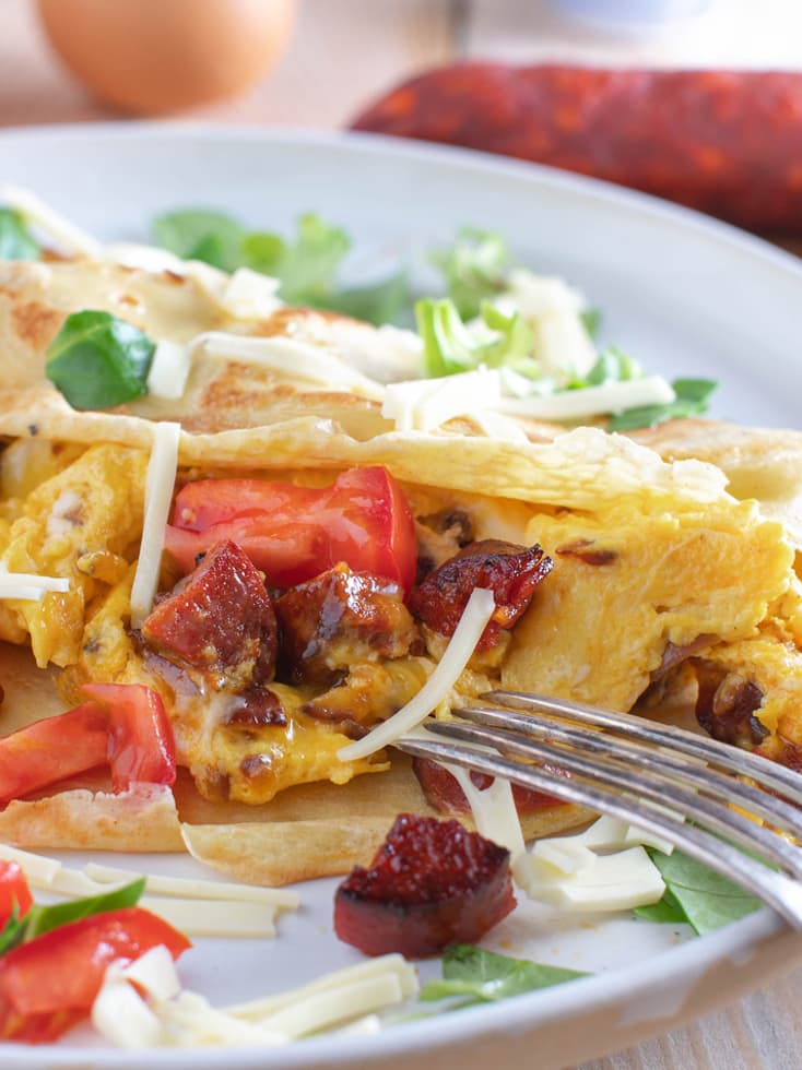 Crêpes de chorizo y emmental